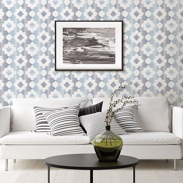 Babylon Blue Abstract Floral Wallpaper  | Brewster Wallcovering - The WorkRm