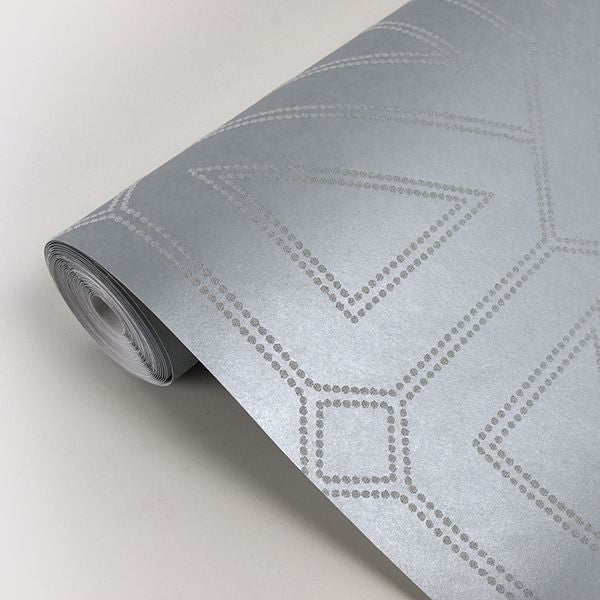 Voltaire Silver Beaded Geometric Wallpaper - Brewster Wallcovering