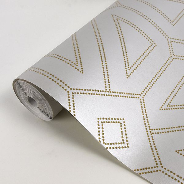 Voltaire Ivory Beaded Geometric Wallpaper - Brewster Wallcovering