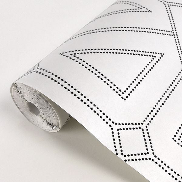 Voltaire Off-White Beaded Geometric Wallpaper  | Brewster Wallcovering