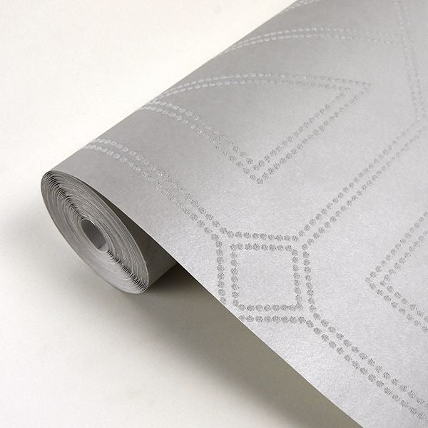 Voltaire Platinum Beaded Geometric Wallpaper - Brewster Wallcovering