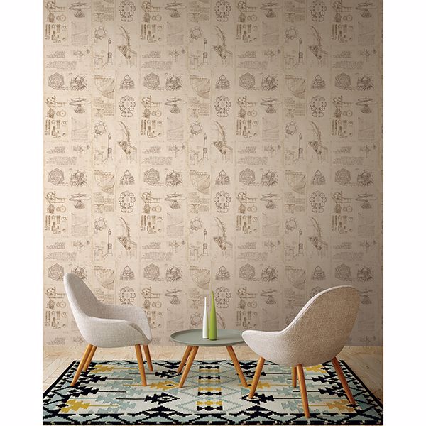 Schizzi Papiro Beige Sketch Wallpaper  | Brewster Wallcovering - The WorkRm