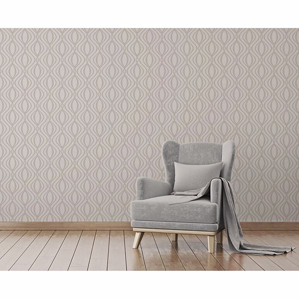 Quentin Neutral Ogee Wallpaper - Brewster Wallcovering