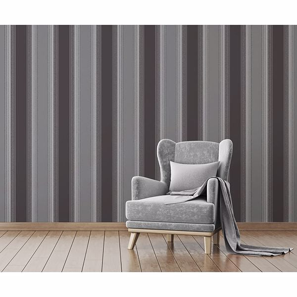 Stefano Black Stripe Wallpaper  | Brewster Wallcovering