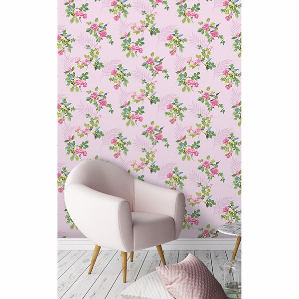 Juniper Pink Botanical Wallpaper - Brewster Wallcovering