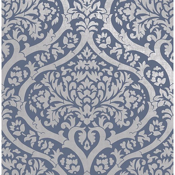 Picture of Sandringham Blue Damask Wallpaper