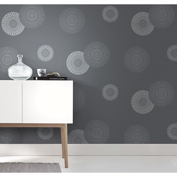 Eliel Grey Medallion Wallpaper - Brewster Wallcovering