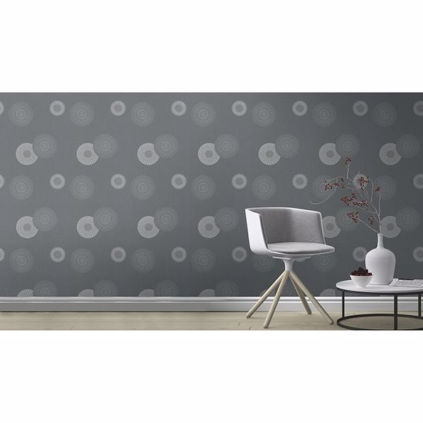 Eliel Grey Medallion Wallpaper - Brewster Wallcovering