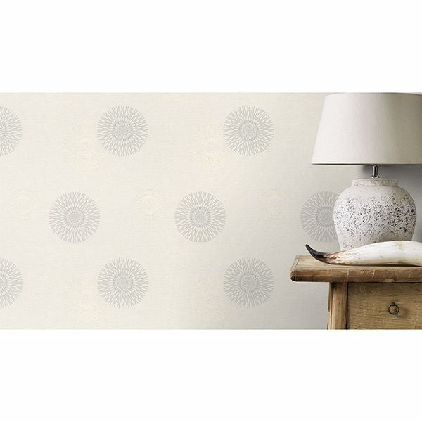 Eliel Off-White Medallion Wallpaper - Brewster Wallcovering