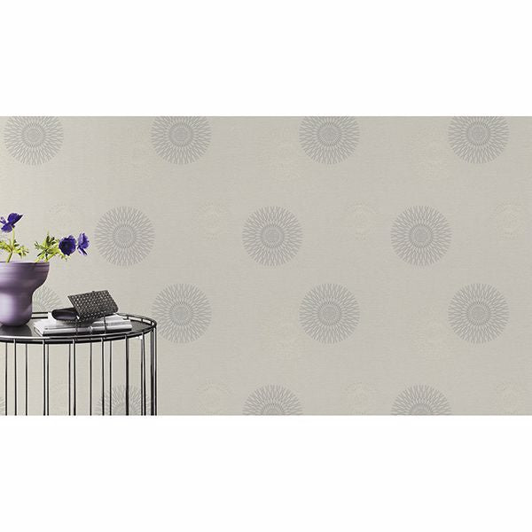 Eliel Off-White Medallion Wallpaper - Brewster Wallcovering