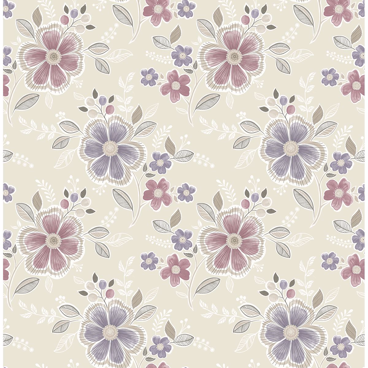 Brewster Wallcovering-Chloe Purple Floral