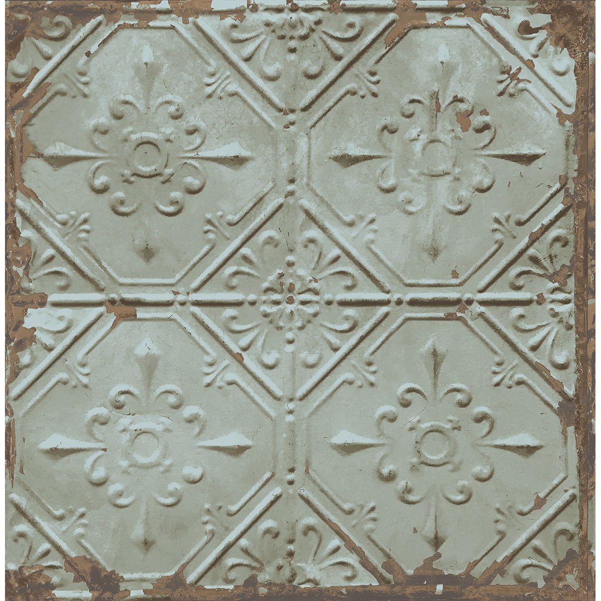 Brewster Wallcovering-Tin Ceiling Teal Distressed Tiles