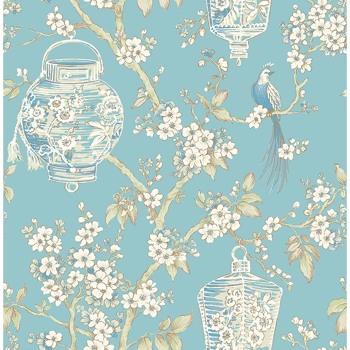 Brewster Wallcovering-Serenity Turquoise Lanterns