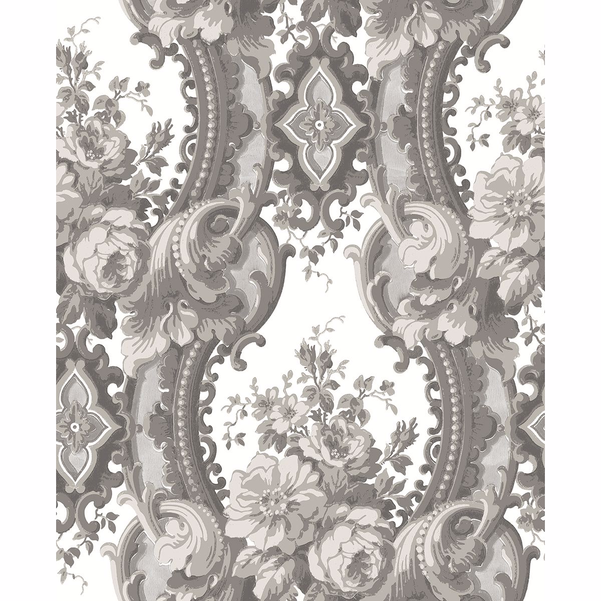 Brewster Wallcovering-Dreamer Grey Damask Wallpaper