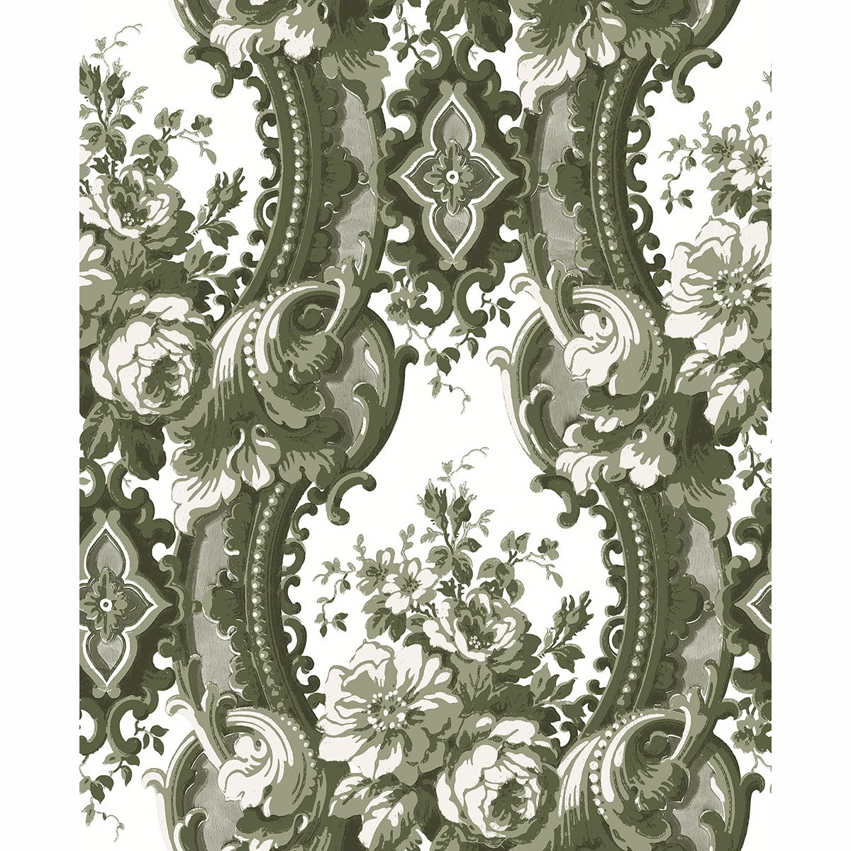 Brewster Wallcovering-Dreamer Green Damask Wallpaper