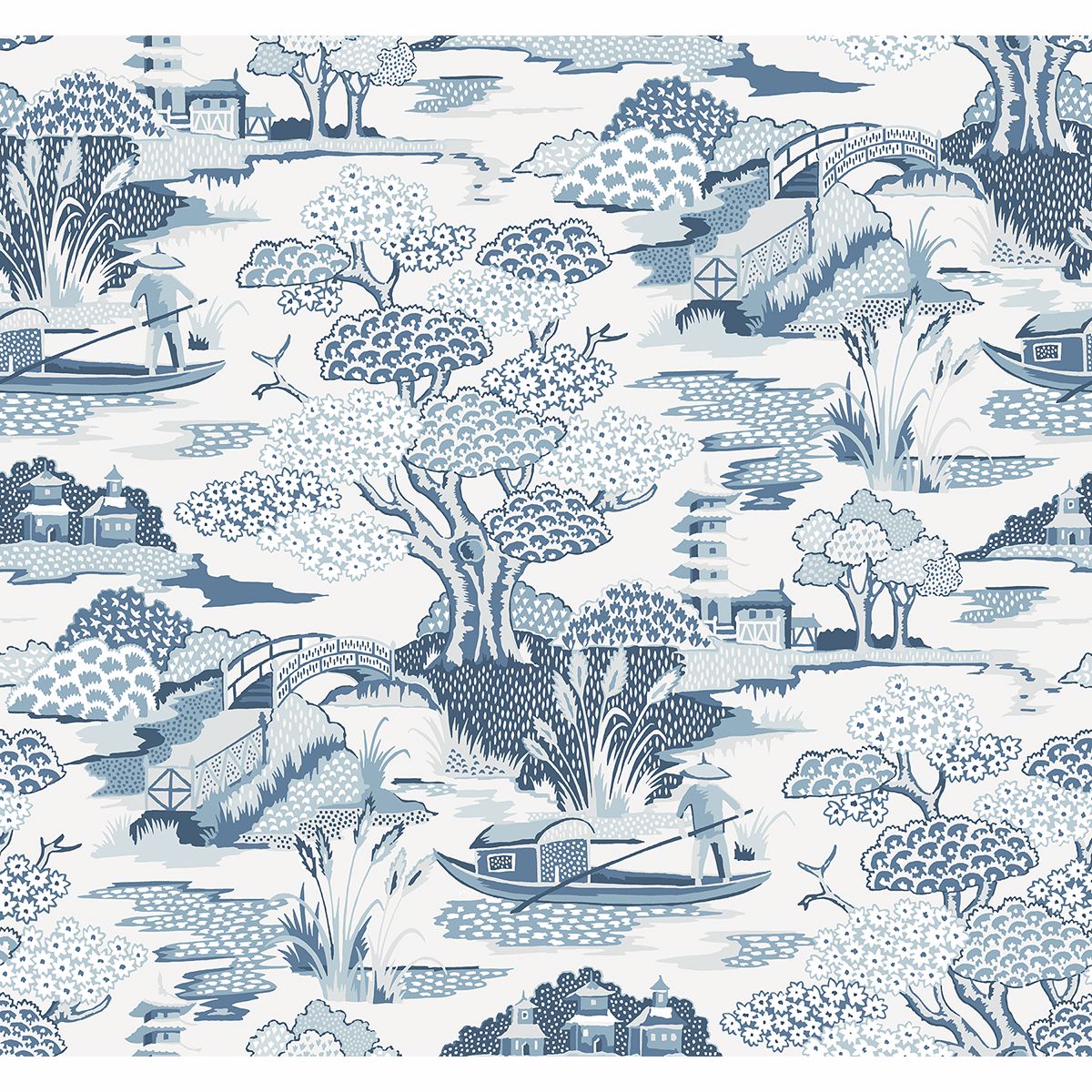 Brewster Wallcovering-Joy De Vie Blue Toile Wallpaper