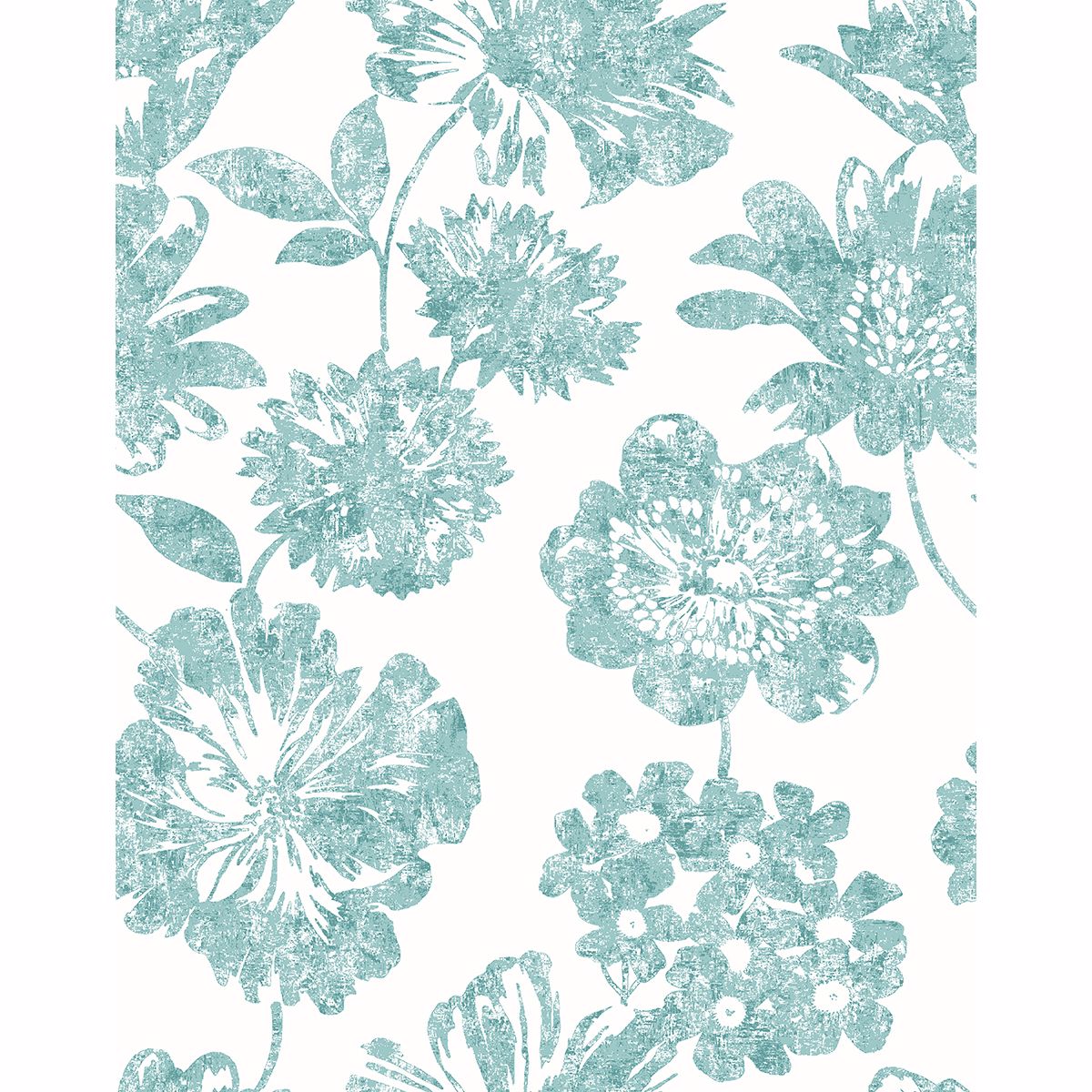 Folia Aqua Floral Wallpaper - Brewster Wallcovering