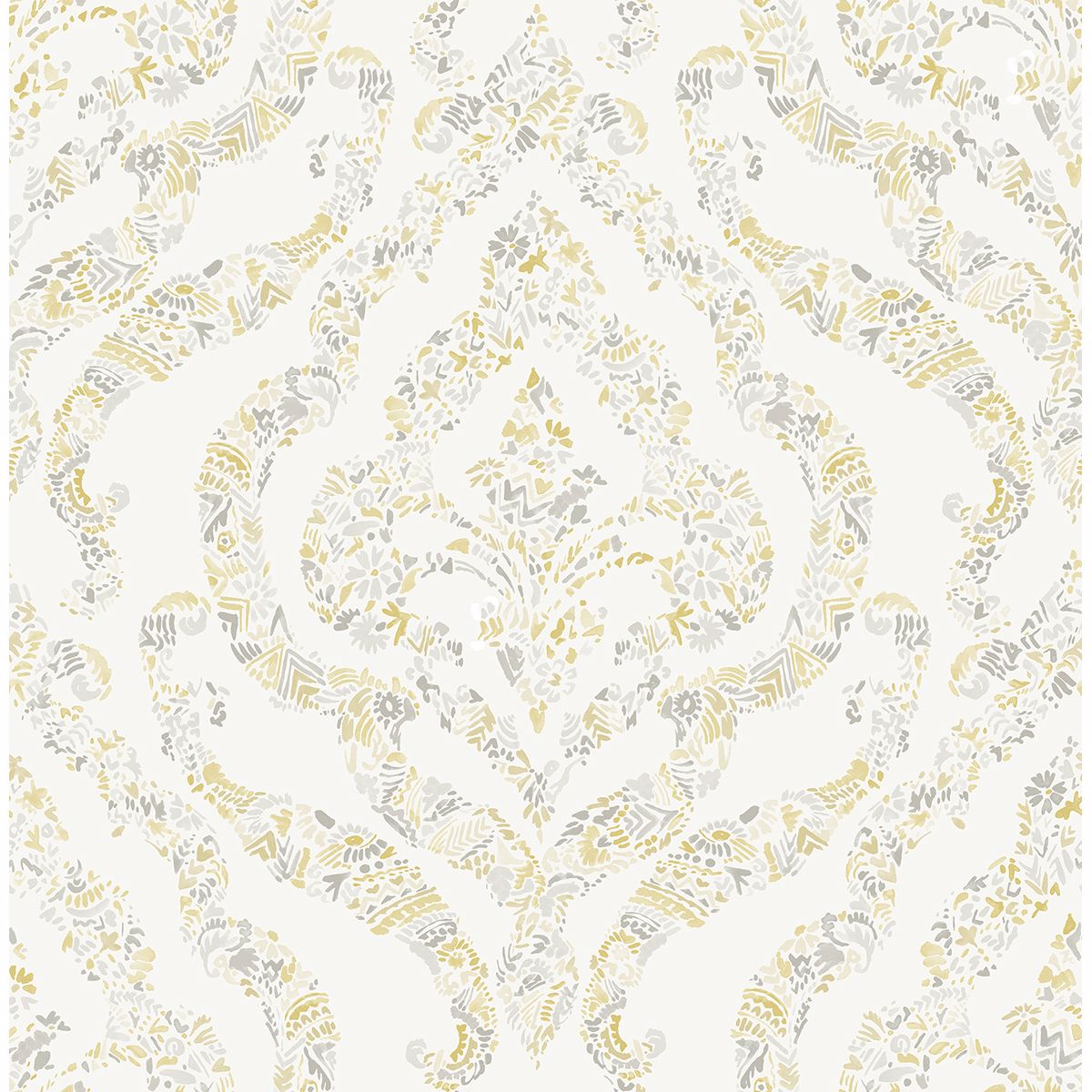 Brewster Wallcovering-Featherton Mustard Floral Damask Wallpaper