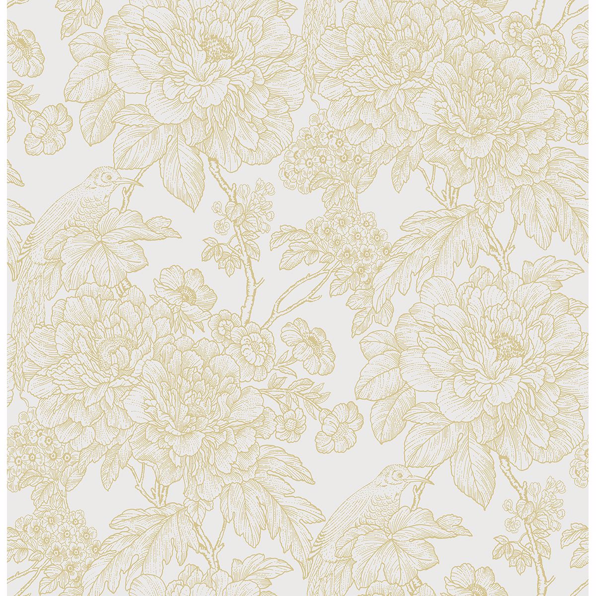 Brewster Wallcovering-Birds of Paradise Breeze Mustard Floral Wallpaper