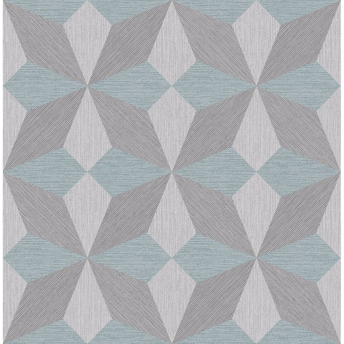 Brewster Wallcovering-Valiant Aqua Faux Grasscloth Geometric Wallpaper