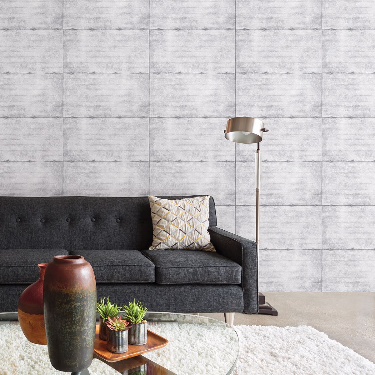 Reuther Light Grey Smooth Concrete Wallpaper - Brewster Wallcovering