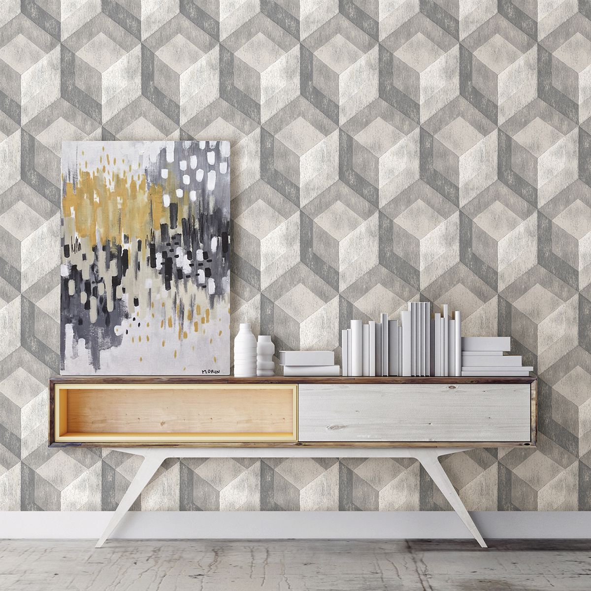 Clarabelle Grey Rustic Wood Tile Wallpaper - Brewster Wallcovering