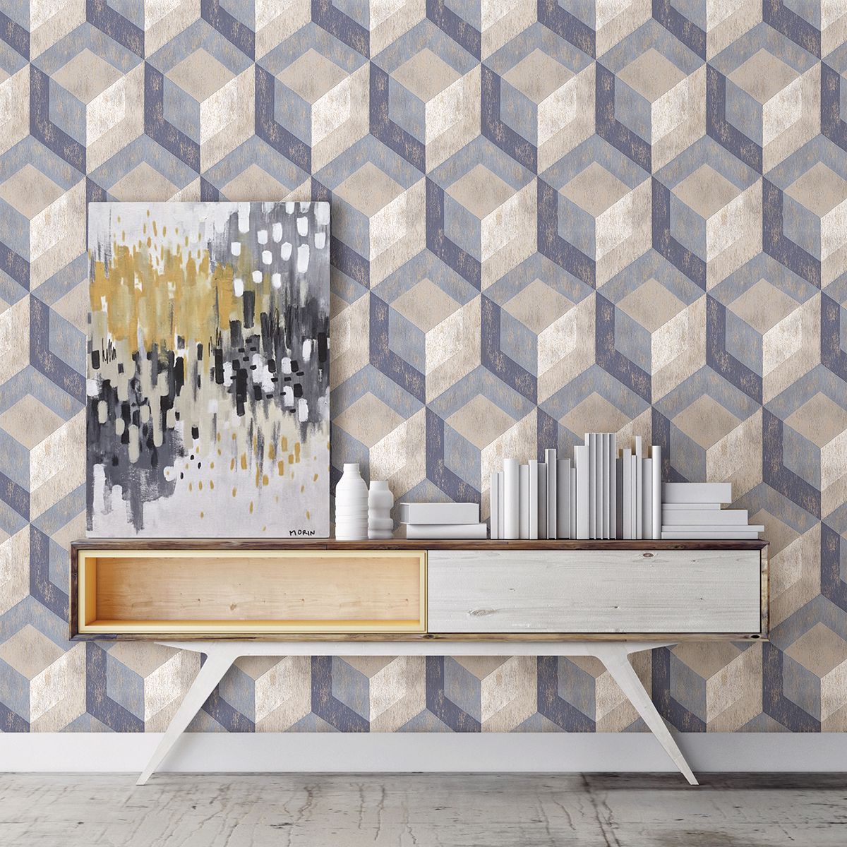 Clarabelle Blue Rustic Wood Tile Wallpaper - Brewster Wallcovering