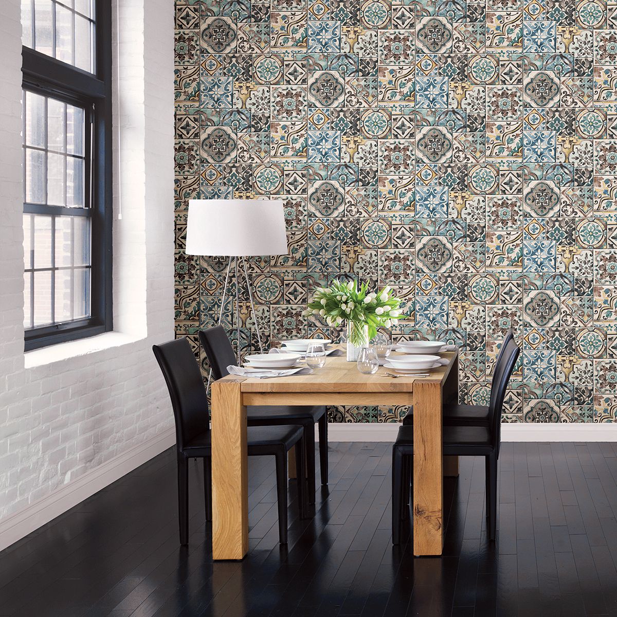 Estrada Blue Marrakesh Tiles Wallpaper - Brewster Wallcovering