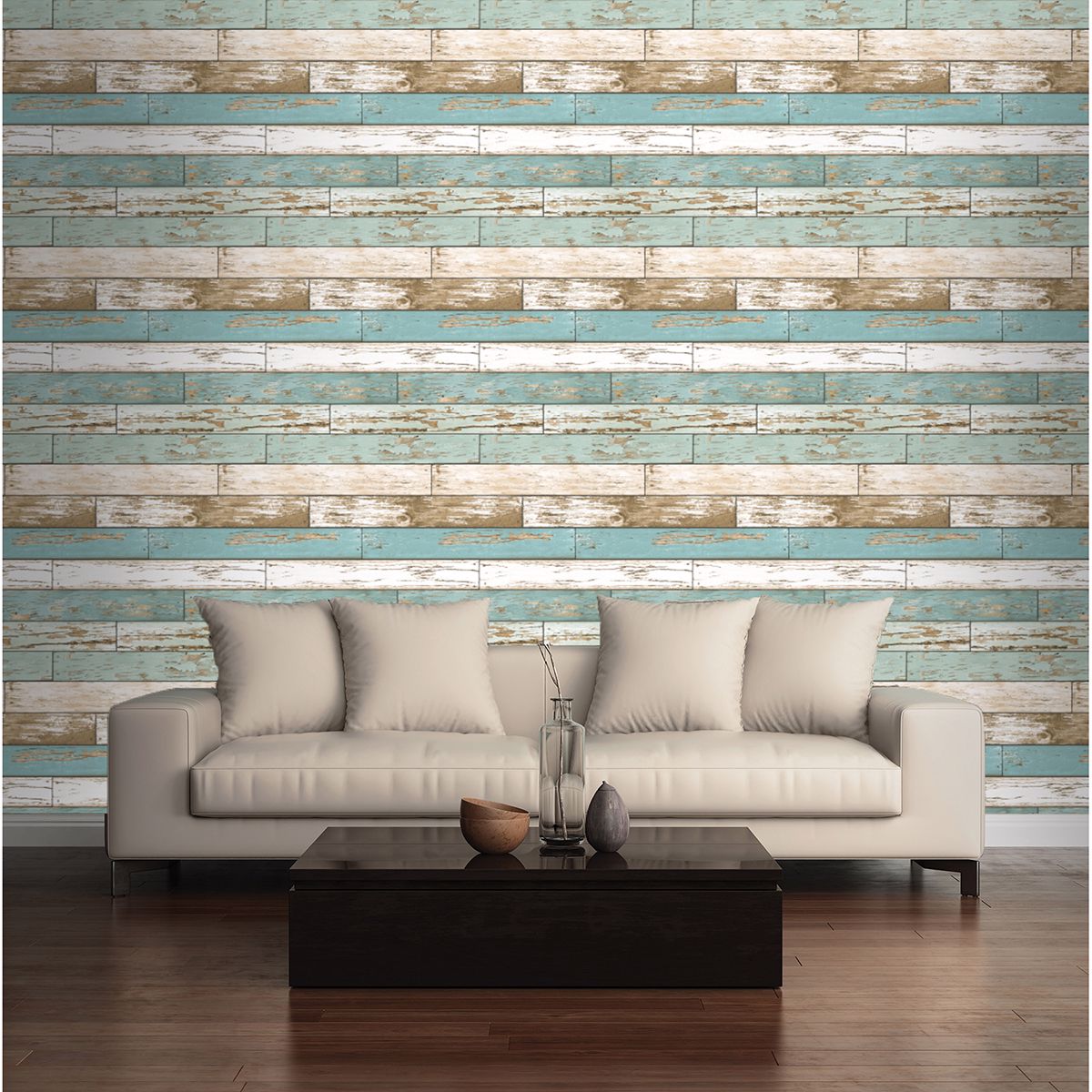 Levi Turquoise Scrap Wood Wallpaper  | Brewster Wallcovering