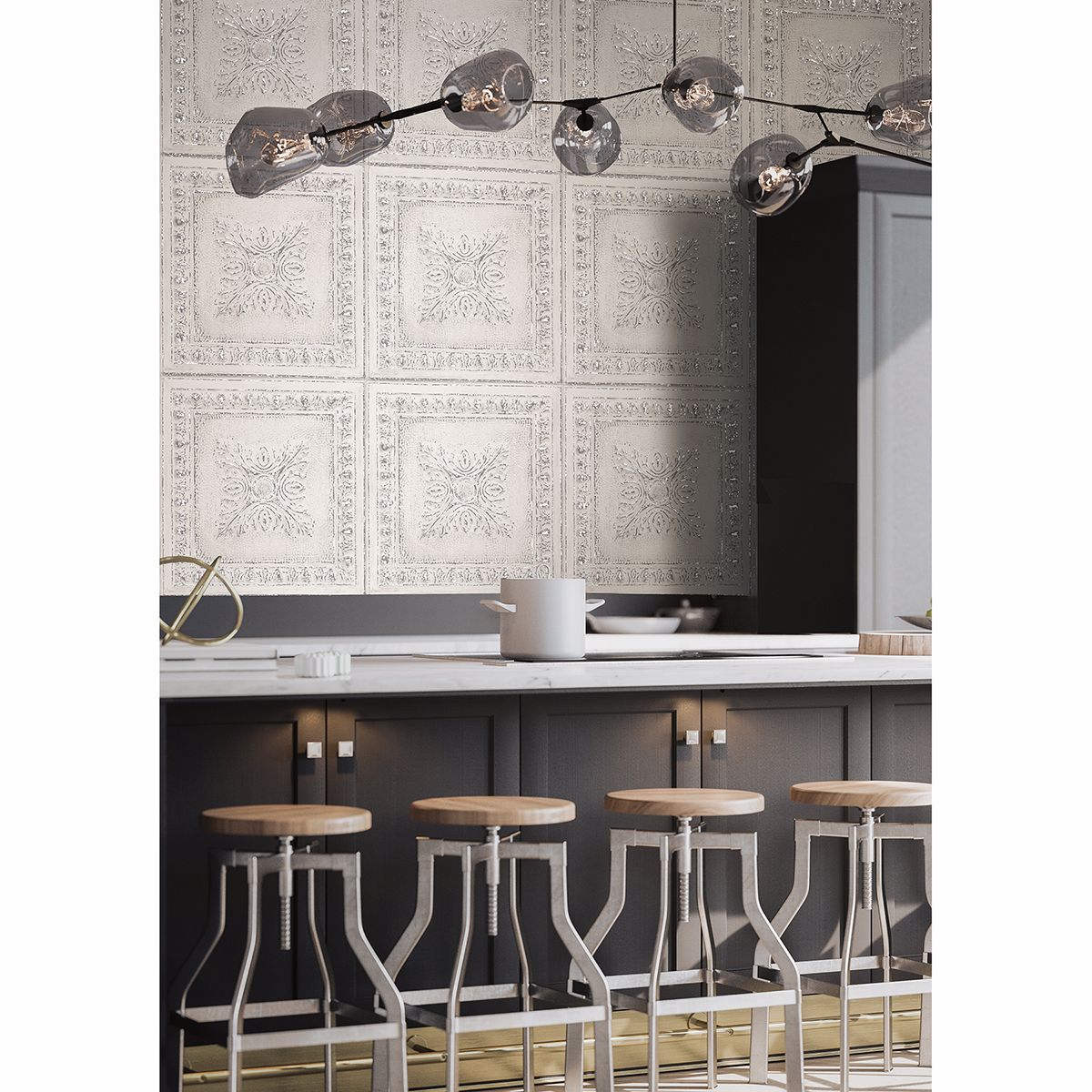 Hillman White Ornamental Tin Tile Wallpaper  | Brewster Wallcovering - The WorkRm