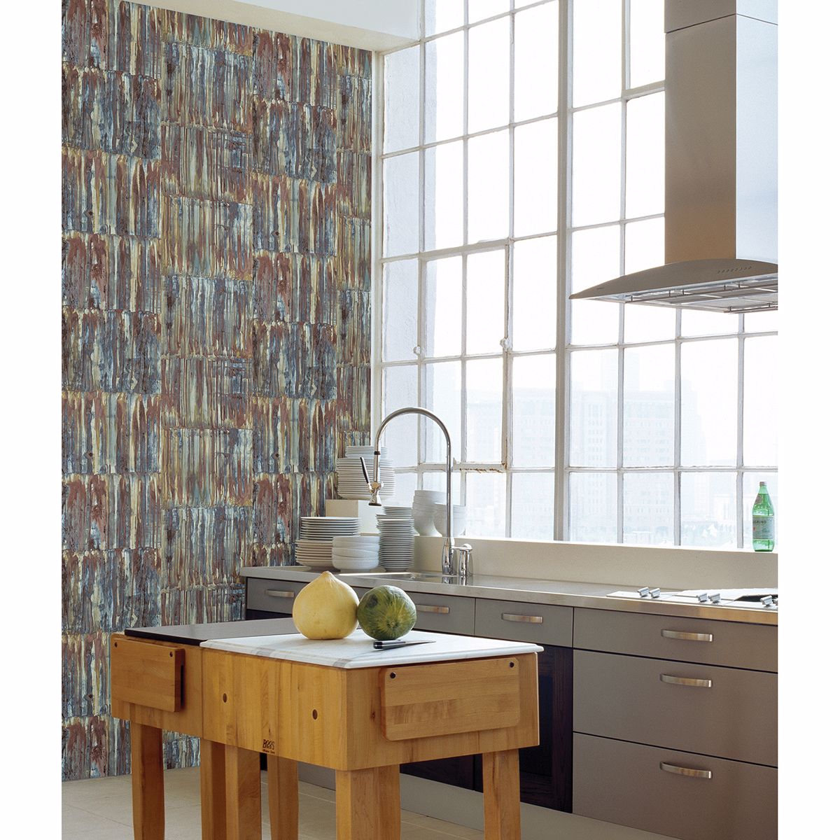 Chavez Multicolor Faux Metal Panels Wallpaper  | Brewster Wallcovering
