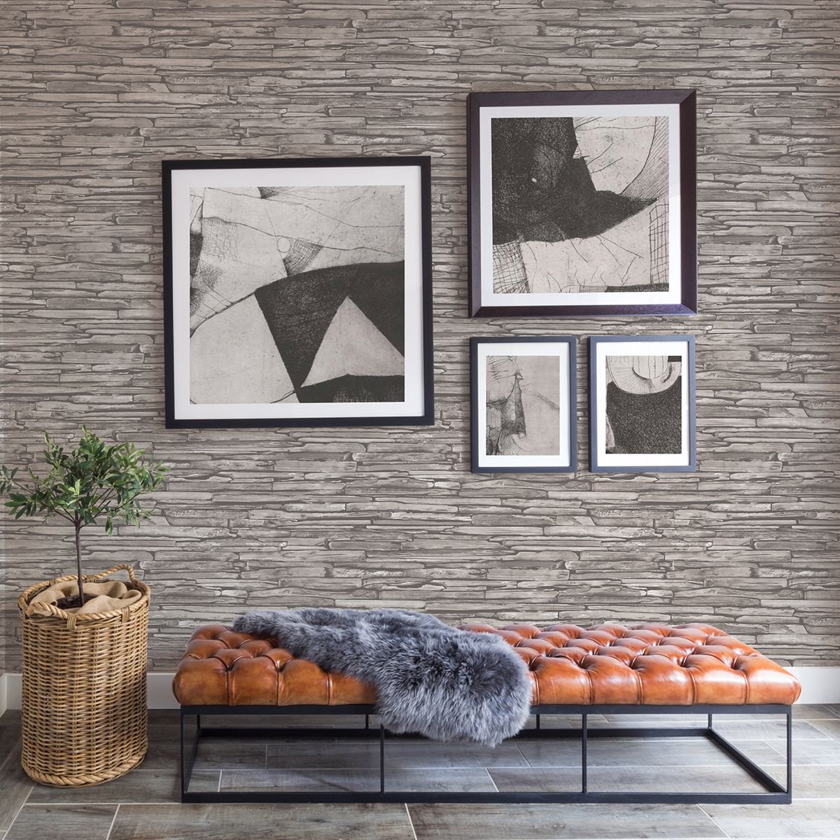 McGuire Taupe Stacked Slate Wallpaper  | Brewster Wallcovering - The WorkRm