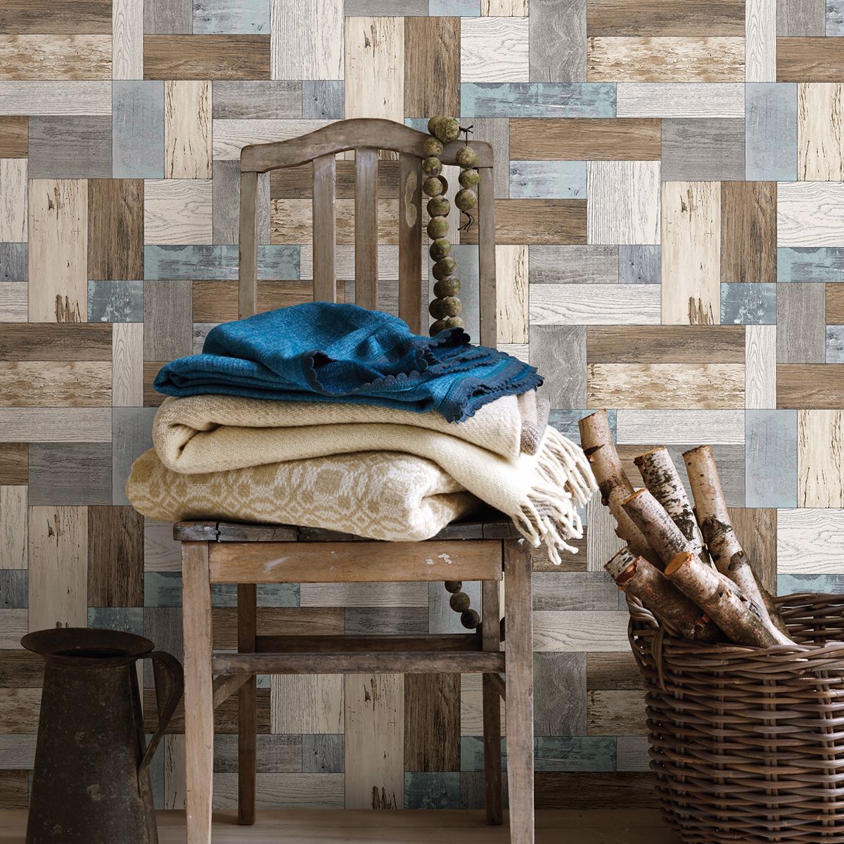 Knock on Wood Multicolor Distressed Wallpaper  | Brewster Wallcovering