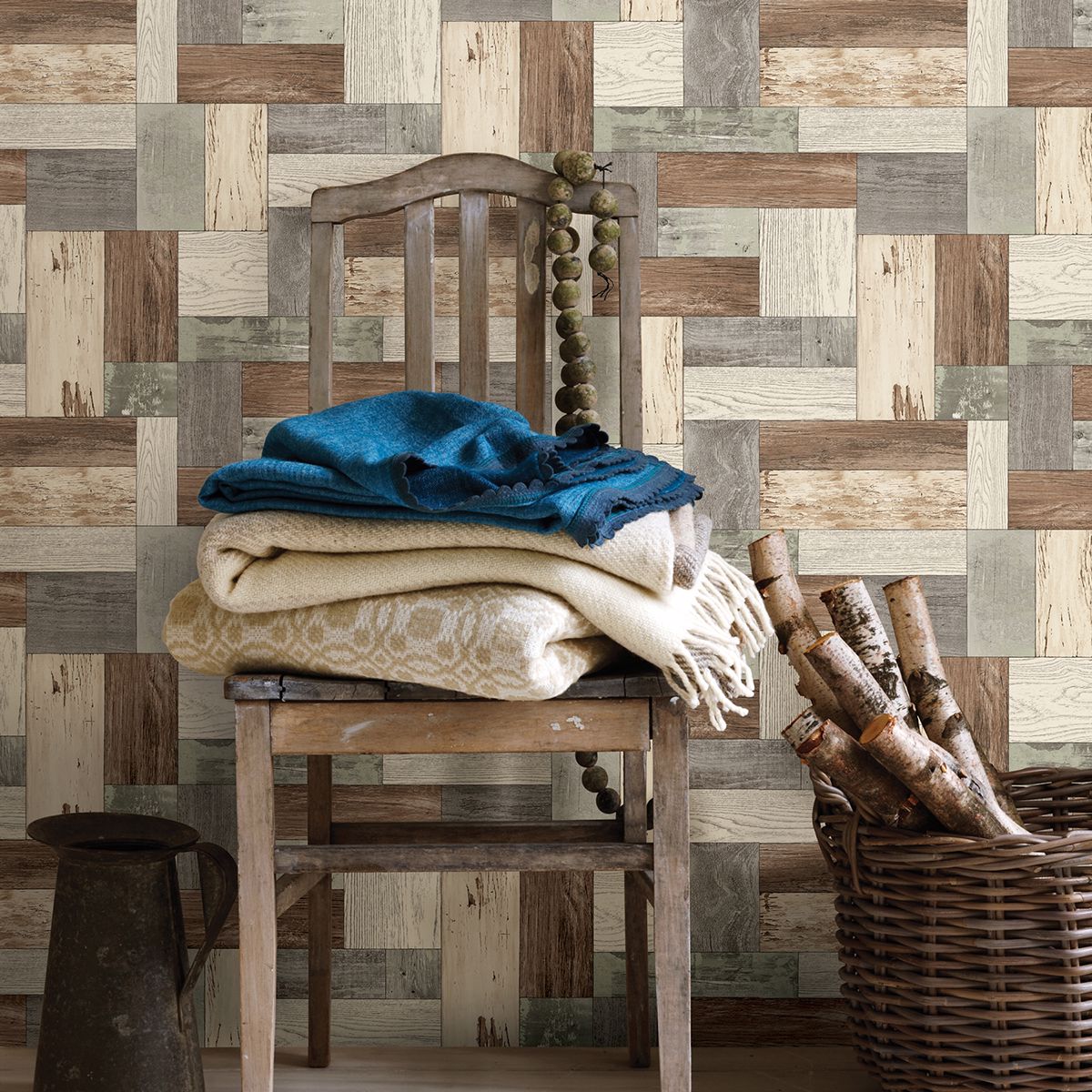 Knock on Wood Light Blue Distressed Wallpaper - Brewster Wallcovering