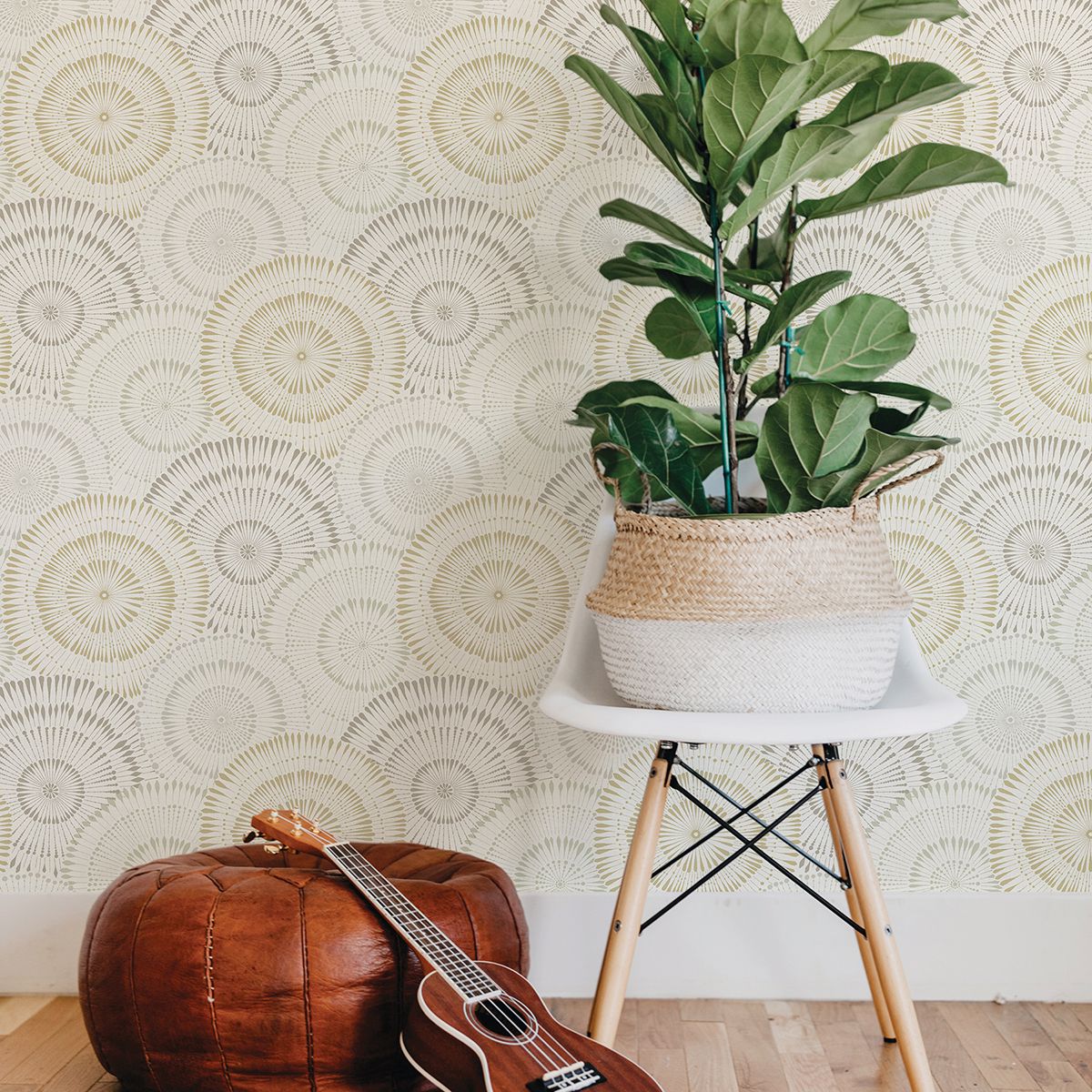 Howe Wheat Medallions Wallpaper - Brewster Wallcovering