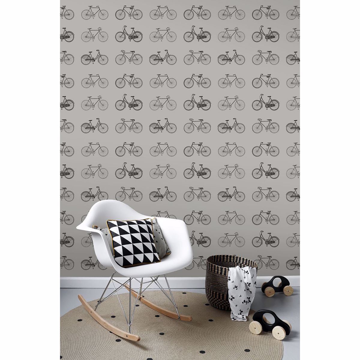 Turnblad Grey Bicycle Wallpaper - Brewster Wallcovering