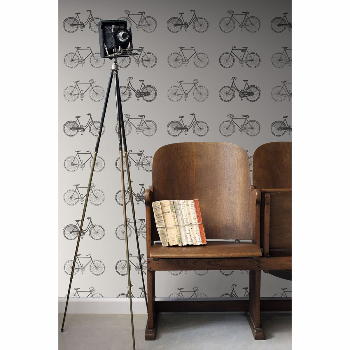 Turnblad Grey Bicycle Wallpaper - Brewster Wallcovering