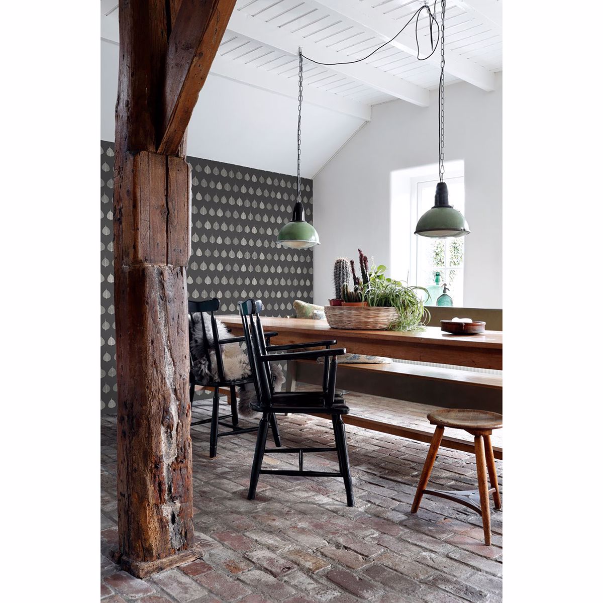 Greenhouse Charcoal Leaves Wallpaper - Brewster Wallcovering