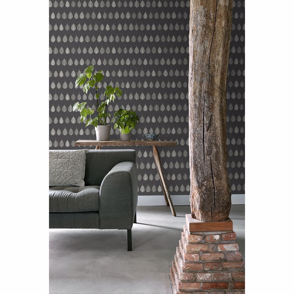 Greenhouse Charcoal Leaves Wallpaper - Brewster Wallcovering