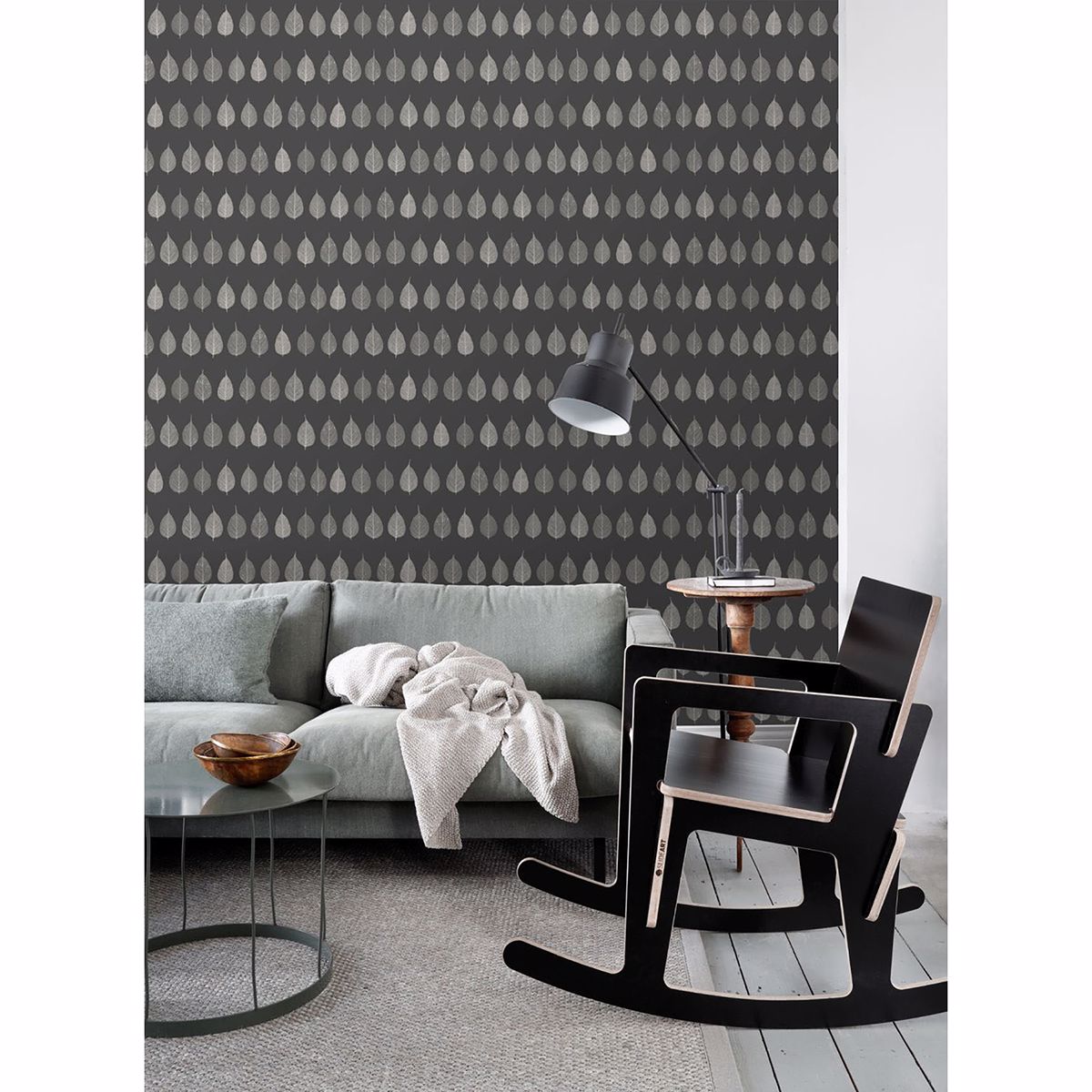 Greenhouse Charcoal Leaves Wallpaper - Brewster Wallcovering