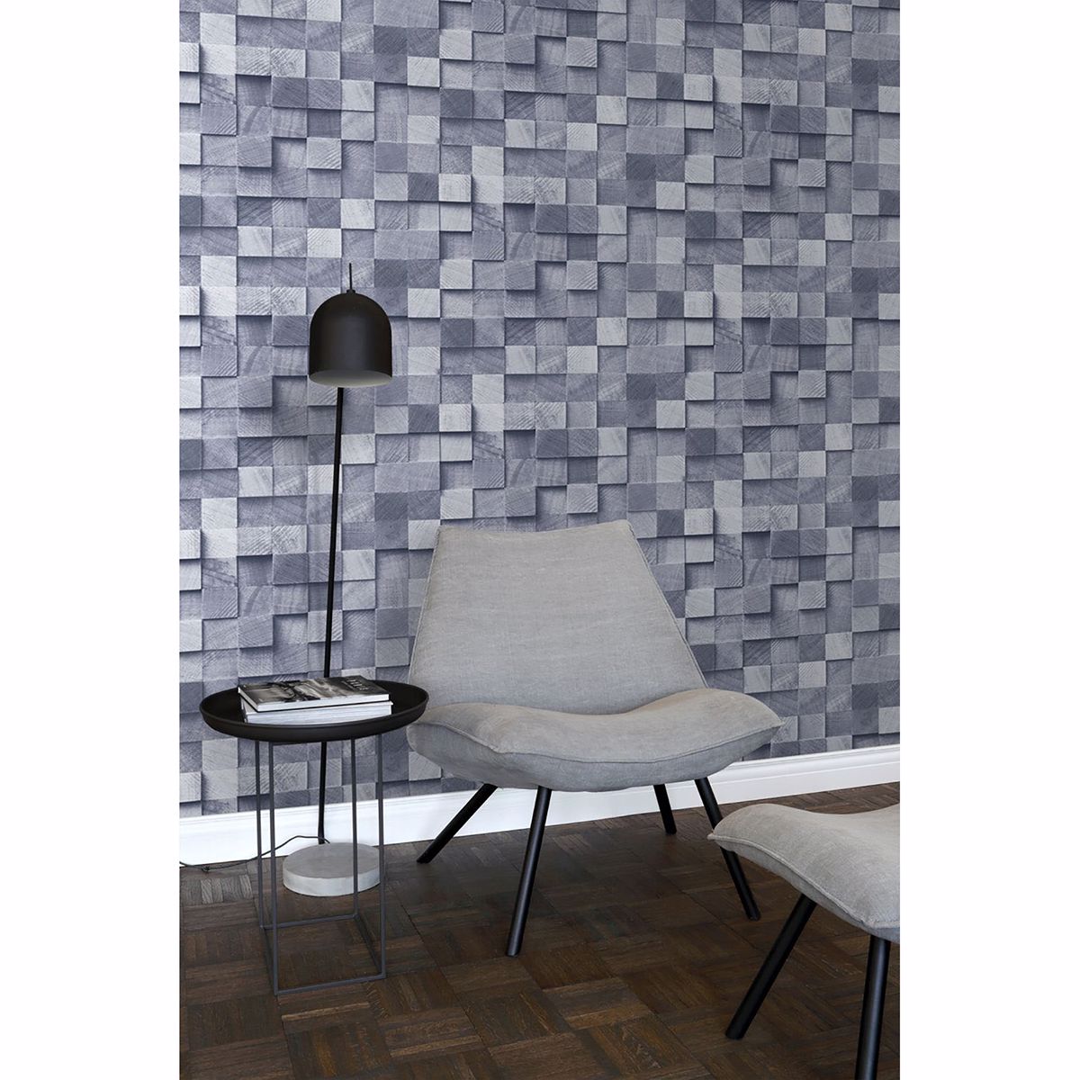 Tevye Blue Wood Geometric Wallpaper - Brewster Wallcovering