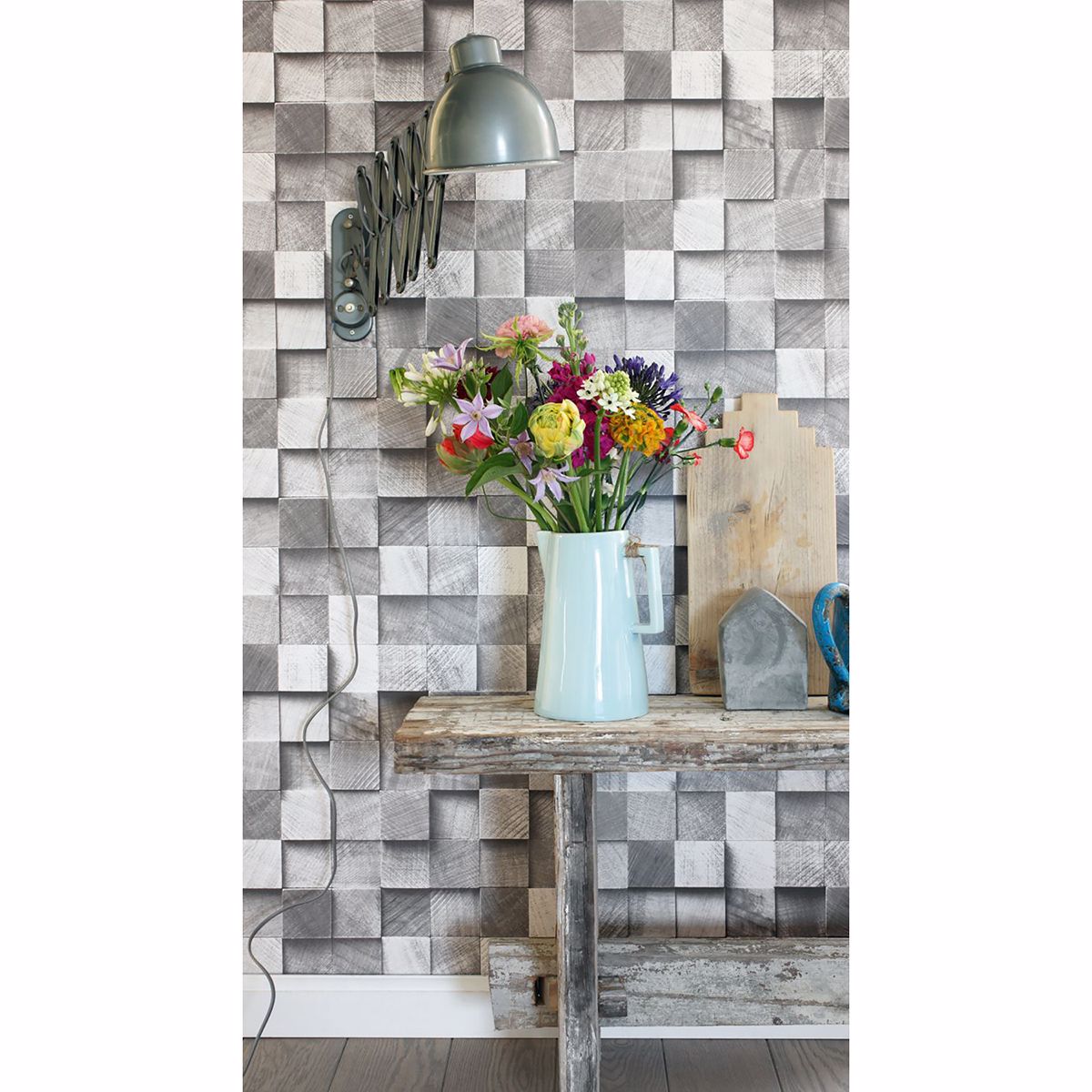 Tevye Grey Wood Geometric Wallpaper - Brewster Wallcovering