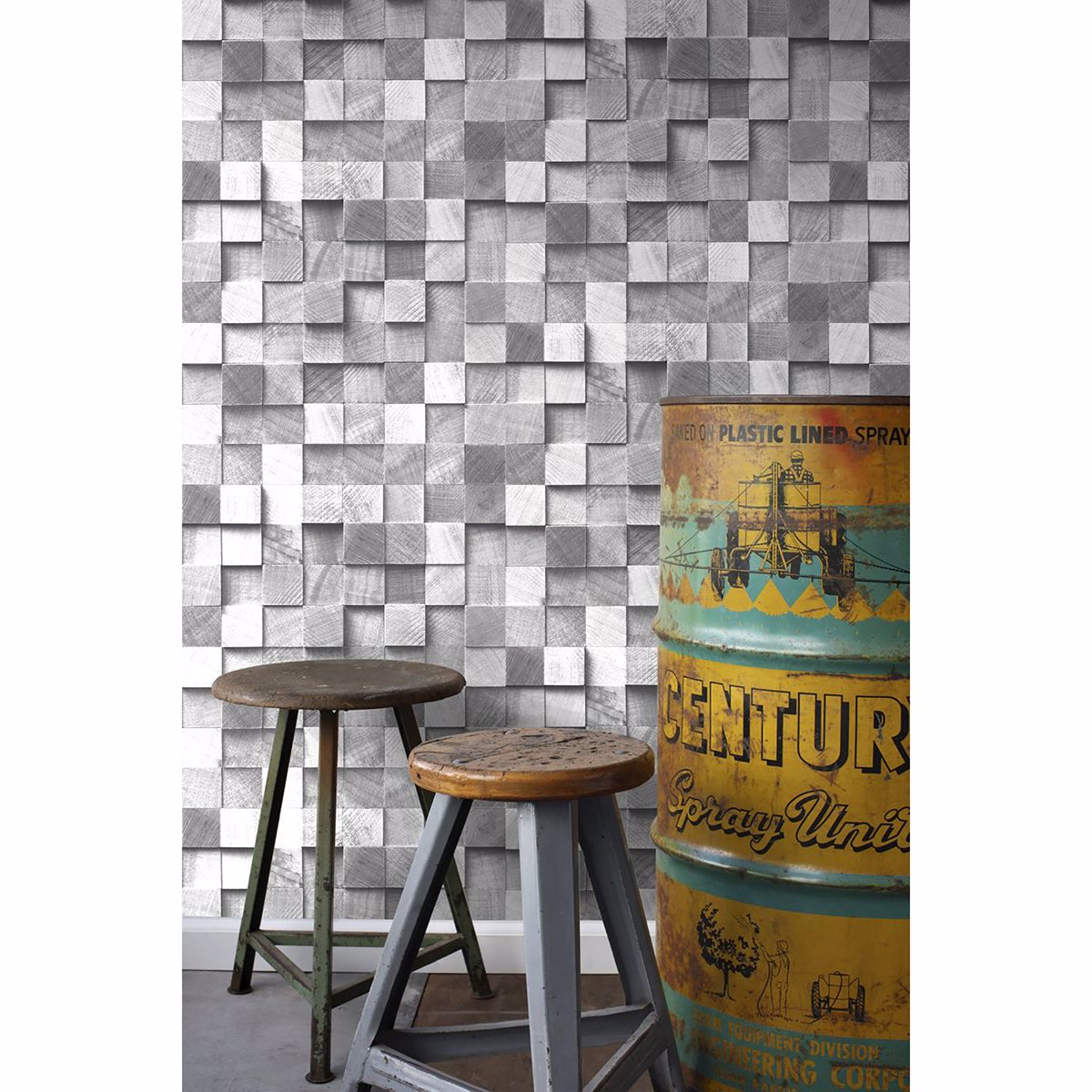 Tevye Grey Wood Geometric Wallpaper - Brewster Wallcovering