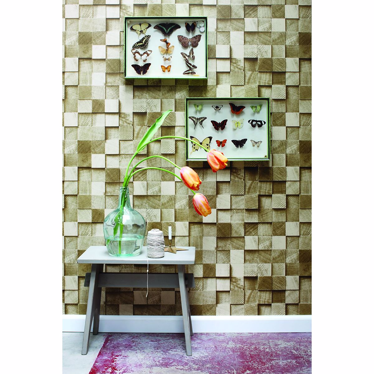 Tevye Gold Wood Geometric Wallpaper - Brewster Wallcovering