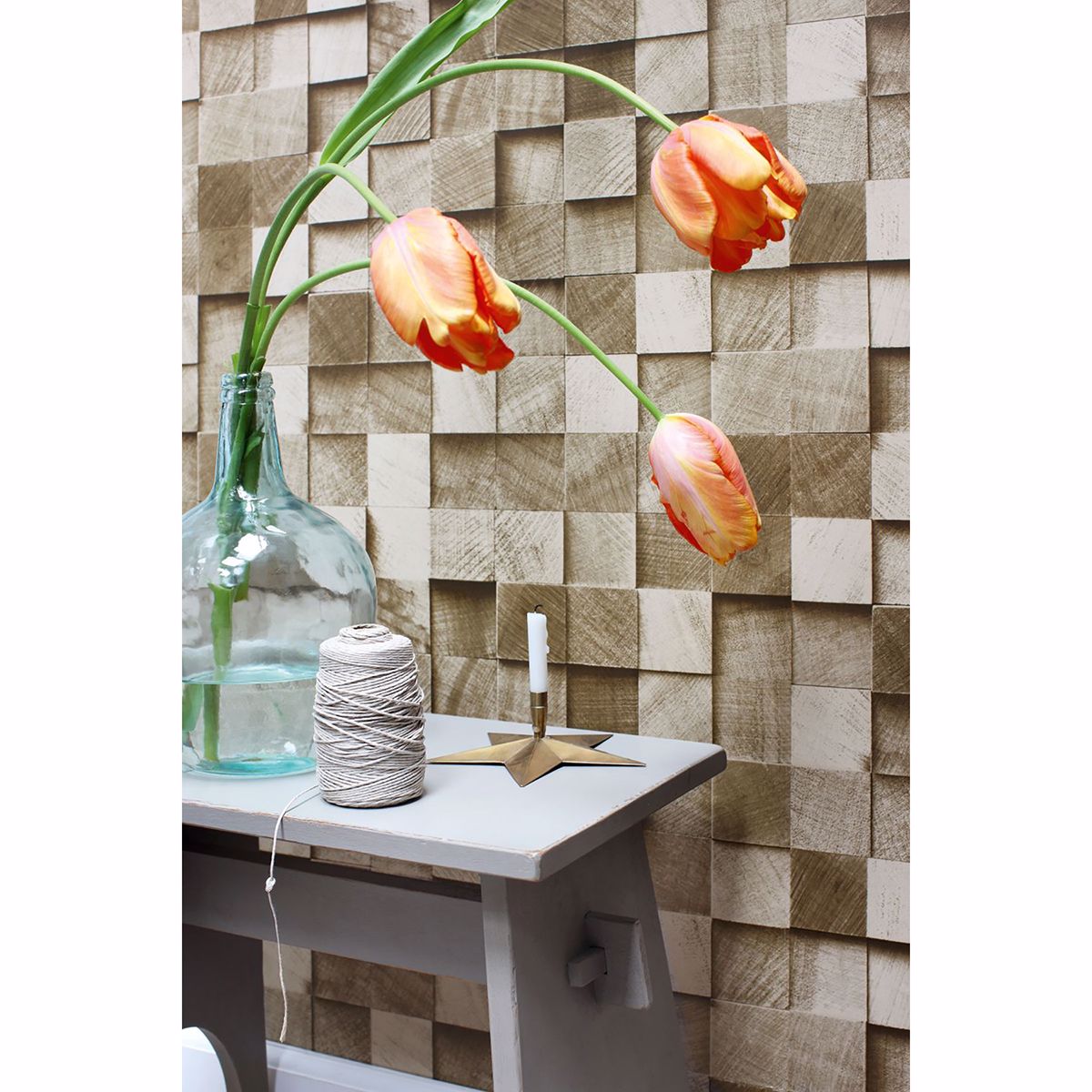 Tevye Gold Wood Geometric Wallpaper - Brewster Wallcovering