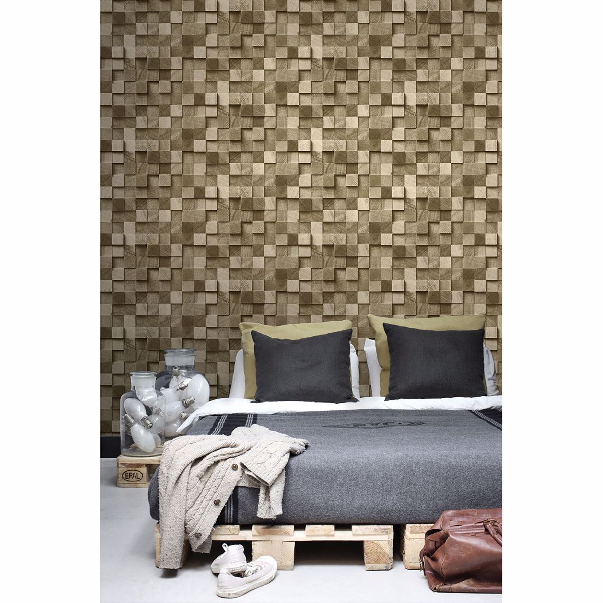 Tevye Gold Wood Geometric Wallpaper - Brewster Wallcovering