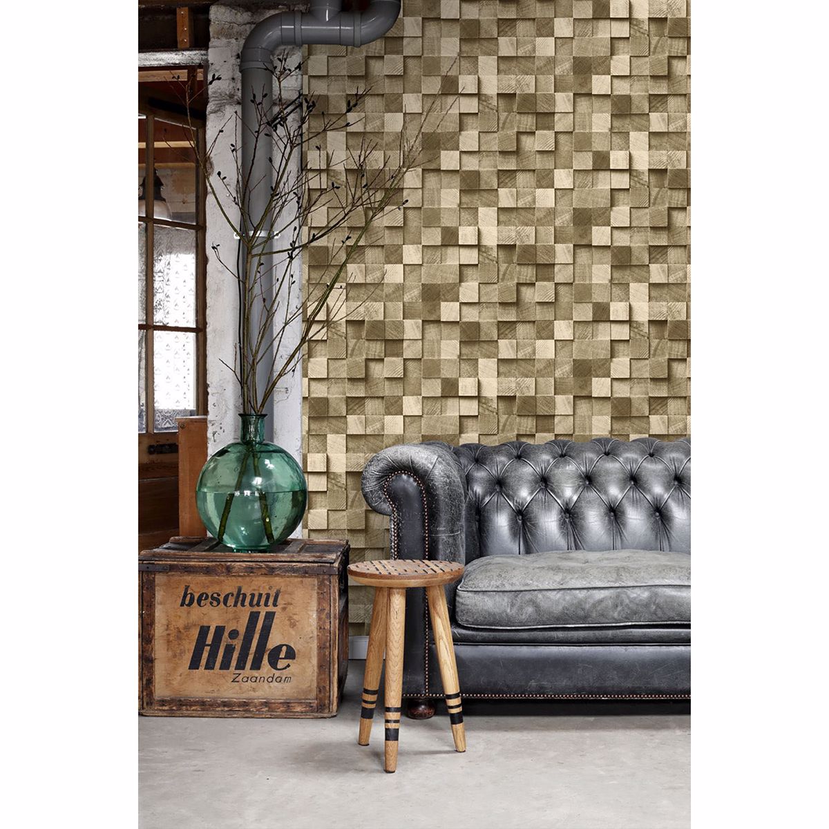 Tevye Gold Wood Geometric Wallpaper - Brewster Wallcovering