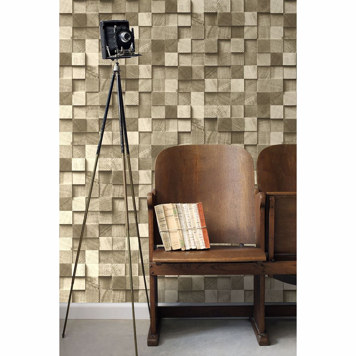 Tevye Gold Wood Geometric Wallpaper - Brewster Wallcovering