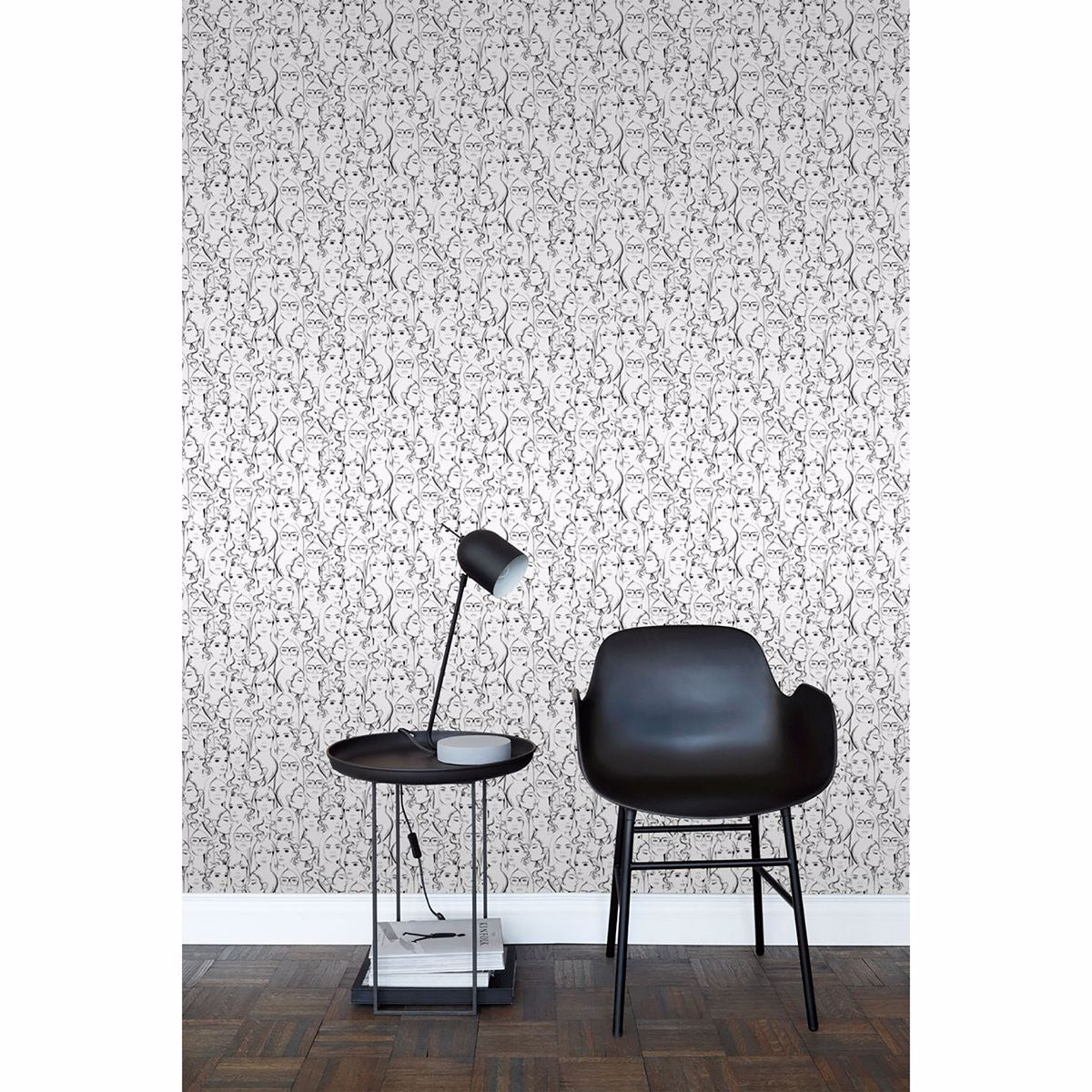 Buckley Off-White Face Collage Wallpaper - Brewster Wallcovering