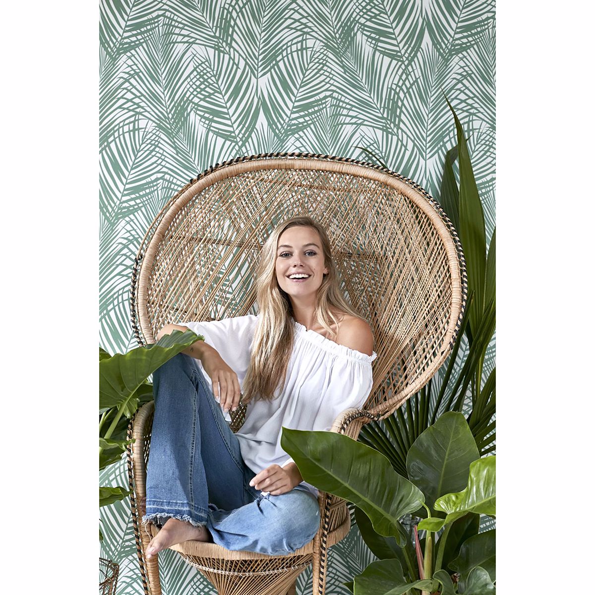 Fifi Green Palm Frond Wallpaper - Brewster Wallcovering